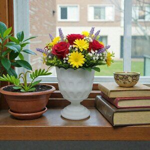 Vintage Vase Candy Dish E.O.Brody Milk Glass "Thumbprint" MCM